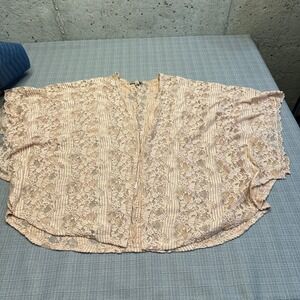 Misia Curvy Lace Kimono Cardigan Sheer Open Front Duster Peach‎ 3X